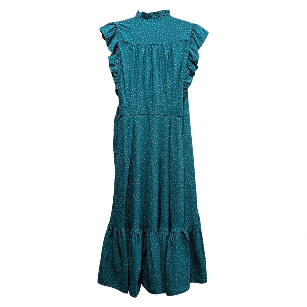 Kate Spade Polka Dot Ruffle Wrap Midi Dress 4 Poolside Green Pink Belted
